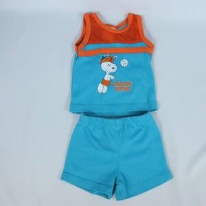 Vintage Peanuts Snoopy Sport Blue Orange Volleyball Tank & Short Set 12M